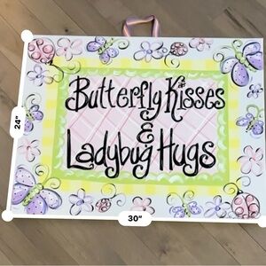 Butterfly Kisses & Ladybug Hugs Art Paintings set with matching finials